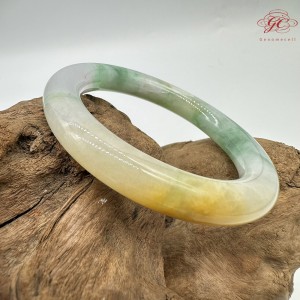 【肌容雪】天然緬甸A貨翡翠冰皇家綠雙彩圓條手鐲 編號376(鐲圍54.7mm#17號)