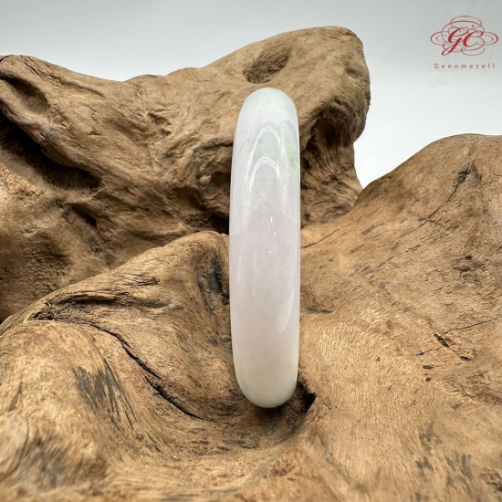 【肌容雪】天然緬甸A貨白底飄花翡翠平安鐲 編號383(鐲圍56.1mm#17.5號)