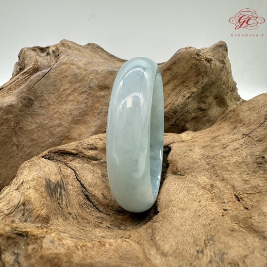 【肌容雪】天然緬甸A貨正冰海藍翡翠平安鐲 編號384(鐲圍56.1mm#17.5號)