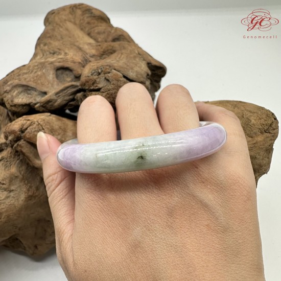 【肌容雪】天然緬甸A貨春帶彩翡翠圓條手鐲 編號406(鐲圍55.2mm#17.5號)