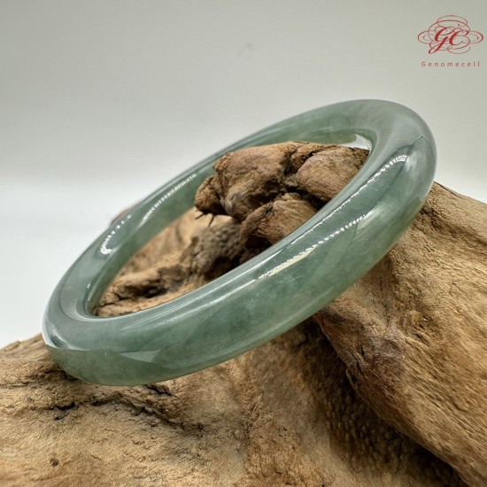 【肌容雪】天然緬甸A貨冰孔雀藍翡翠圓條手鐲 編號437(鐲圍55.0mm#17.5號)