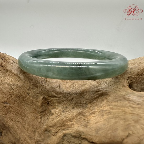 【肌容雪】天然緬甸A貨冰孔雀藍翡翠圓條手鐲 編號437(鐲圍55.0mm#17.5號)