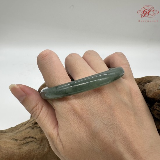 【肌容雪】天然緬甸A貨冰孔雀藍翡翠圓條手鐲 編號437(鐲圍55.0mm#17.5號)