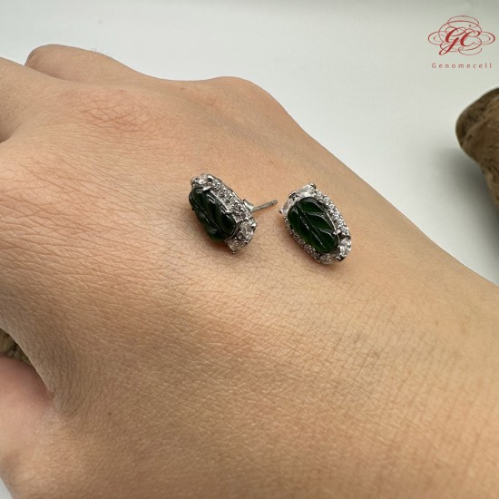 【肌容雪】天然緬甸A貨冰蠟綠翡翠開枝散葉造型耳針 編號483