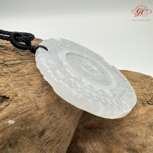 【肌容雪】天然緬甸A貨白翡翠如意運轉吊墜繩 編號488
