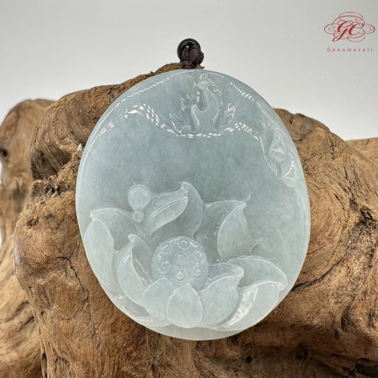 【肌容雪】天然緬甸A貨翡翠雕荷花造型吊墜繩 編號490