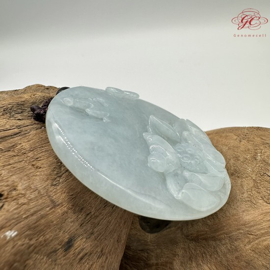 【肌容雪】天然緬甸A貨翡翠雕荷花造型吊墜繩 編號490