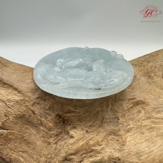 【肌容雪】天然緬甸A貨翡翠雕荷花造型吊墜繩 編號490