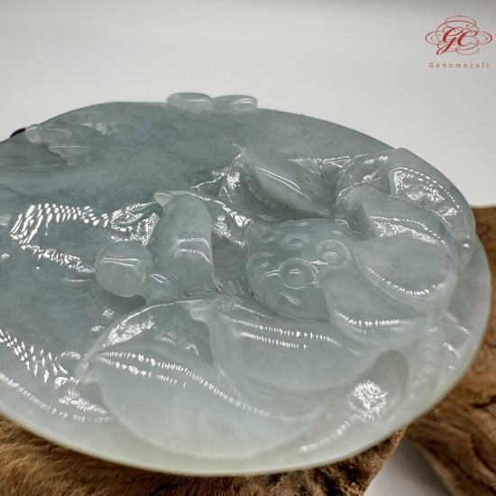 【肌容雪】天然緬甸A貨翡翠雕荷花造型吊墜繩 編號490