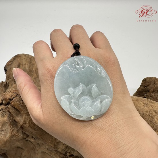 【肌容雪】天然緬甸A貨翡翠雕荷花造型吊墜繩 編號490