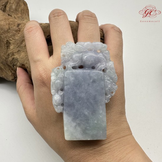 【肌容雪】天然緬甸A貨春彩翡翠龍雕擺件/印章 編號499