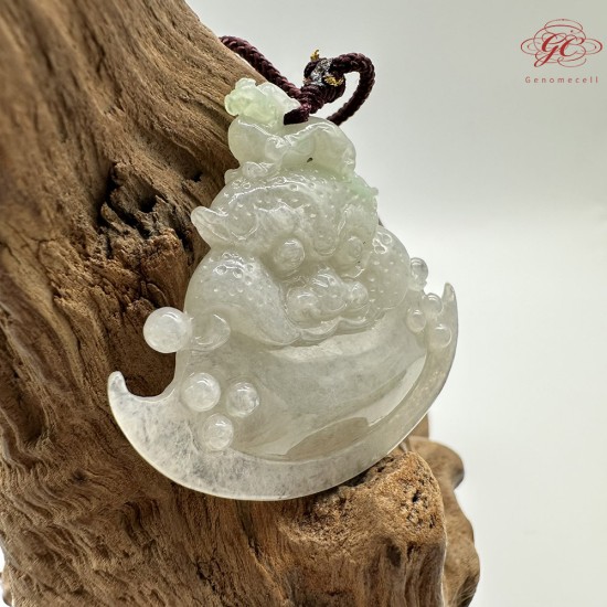 【肌容雪】天然緬甸A貨冰翡翠招財辟邪吉祥物吊墜繩 編號500