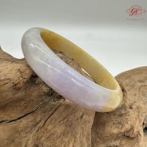 【肌容雪】天然緬甸A貨紫底黃翡翠正圈手鐲 編號523(鐲圍59.5mm#19號)