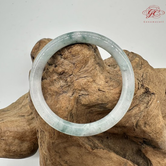 【肌容雪】天然緬甸A貨冰飄花翡翠圓條手鐲 編號524(鐲圍55.5mm#17.5號)