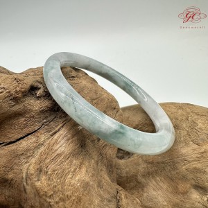 【肌容雪】天然緬甸A貨冰飄花翡翠圓條手鐲 編號524(鐲圍55.5mm#17.5號)