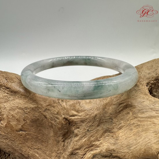 【肌容雪】天然緬甸A貨冰飄花翡翠圓條手鐲 編號524(鐲圍55.5mm#17.5號)
