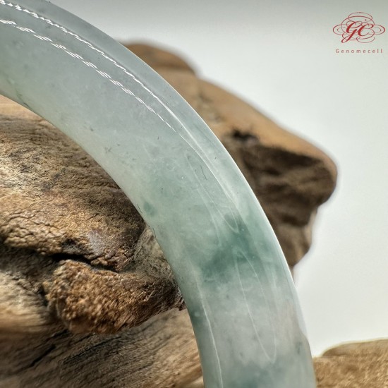 【肌容雪】天然緬甸A貨冰飄花翡翠圓條手鐲 編號524(鐲圍55.5mm#17.5號)
