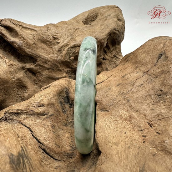 【肌容雪】天然緬甸A貨翡翠綠飄花圓條手鐲 編號533(鐲圍54.2mm#17號)