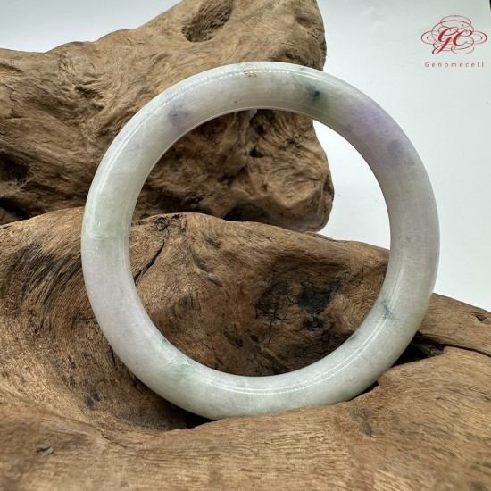 【肌容雪】天然緬甸A貨春彩飄花翡翠圓條手鐲 編號538(鐲圍56.5mm#18號)
