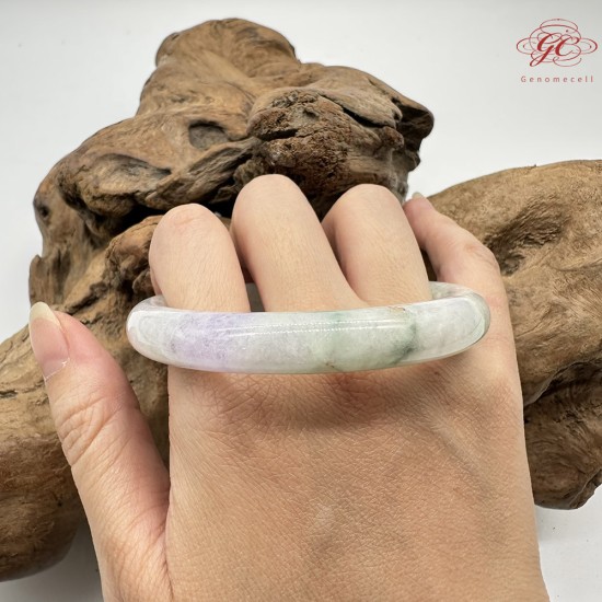 【肌容雪】天然緬甸A貨春彩飄花翡翠圓條手鐲 編號538(鐲圍56.5mm#18號)