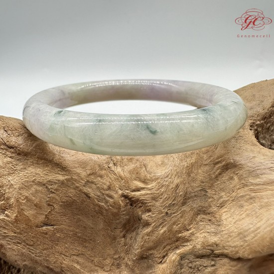 【肌容雪】天然緬甸A貨紫飄花翡翠圓條手鐲 編號555(鐲圍56.2mm#17.5號)