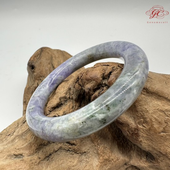 【肌容雪】天然緬甸A貨紫飄綠花翡翠圓條手鐲 編號585(鐲圍56.8mm#18號)