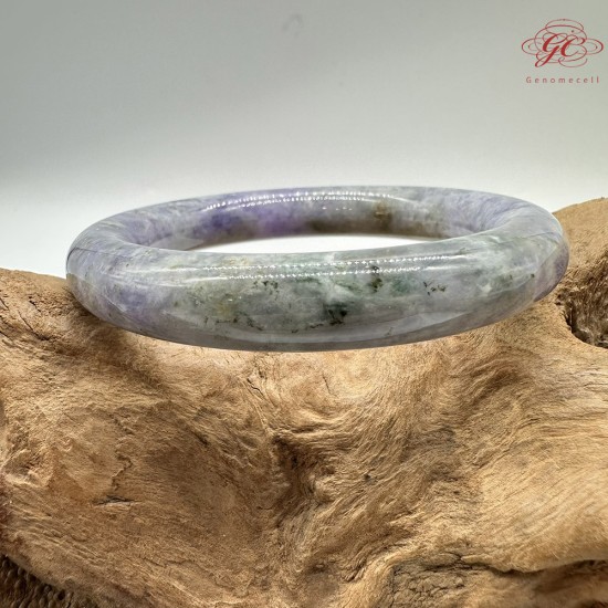 【肌容雪】天然緬甸A貨紫飄綠花翡翠圓條手鐲 編號585(鐲圍56.8mm#18號)