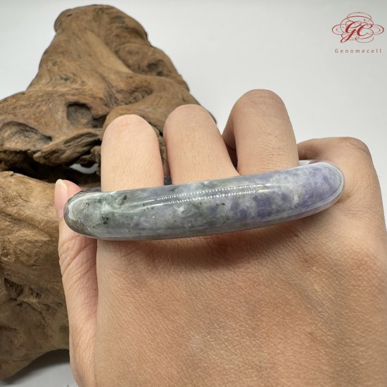 【肌容雪】天然緬甸A貨紫飄綠花翡翠圓條手鐲 編號585(鐲圍56.8mm#18號)