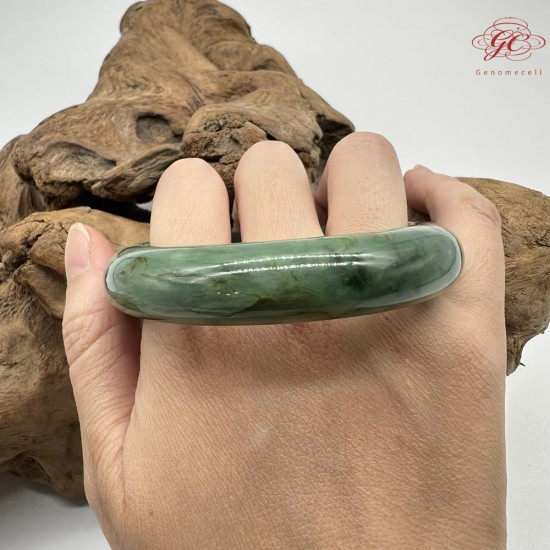 【肌容雪】天然緬甸A貨綠花翡翠正圈手鐲 編號586(鐲圍57.6mm#18號)