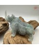 【肌容雪】天然緬甸A貨藍水翡翠飄綠花犀牛造型擺件 編號616