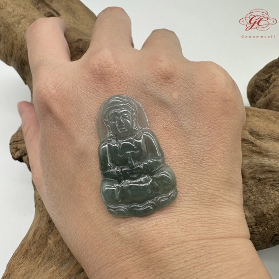 【肌容雪】天然緬甸A貨冰湖水綠翡翠佛像吊墜 編號666