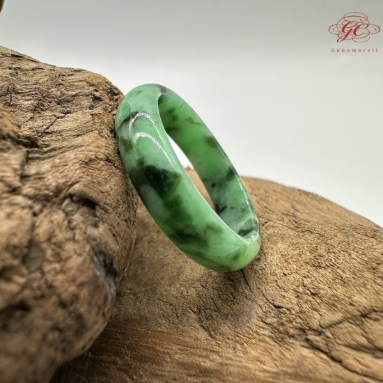 【肌容雪】天然緬甸A貨冰翡翠滿綠飄花戒圈 編號668(戒圍18.3mm#14號)
