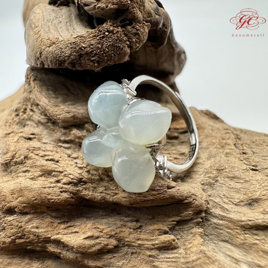 【肌容雪】天然緬甸A貨白冰翡翠花瓣造型可調節戒指 編號676(戒圍17.3mm#10號)