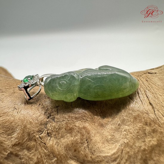 【肌容雪】天然緬甸A貨海草綠猴子報喜翡翠吊墜繩 編號677