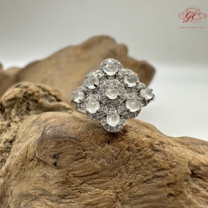 【肌容雪】天然緬甸A貨白冰翡翠泡泡龍可調節戒指 編號698(戒圍16.9mm#10號)