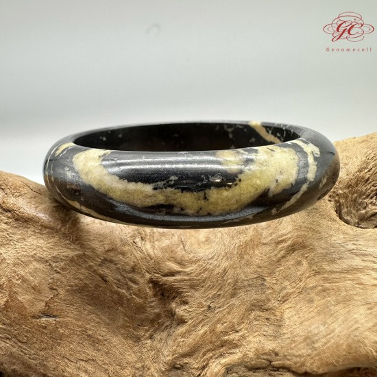 【肌容雪】天然美石黑色石紋礦石手鐲 編號B11(鐲圍57.0mm#18號)