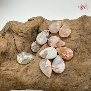 【肌容雪】天然美石櫻花瑪瑙淚滴造型吊墜 編號B19