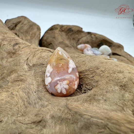 【肌容雪】天然美石櫻花瑪瑙淚滴造型吊墜 編號B19