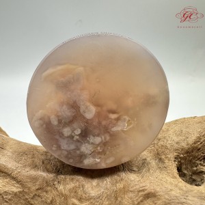 【肌容雪】天然美石櫻花瑪瑙圓牌擺件 編號B20