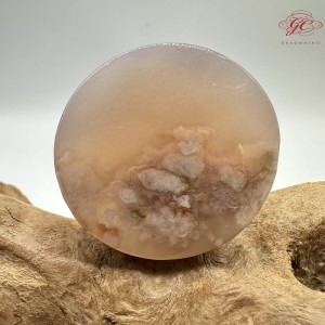 【肌容雪】天然美石櫻花瑪瑙圓牌擺件 編號B20