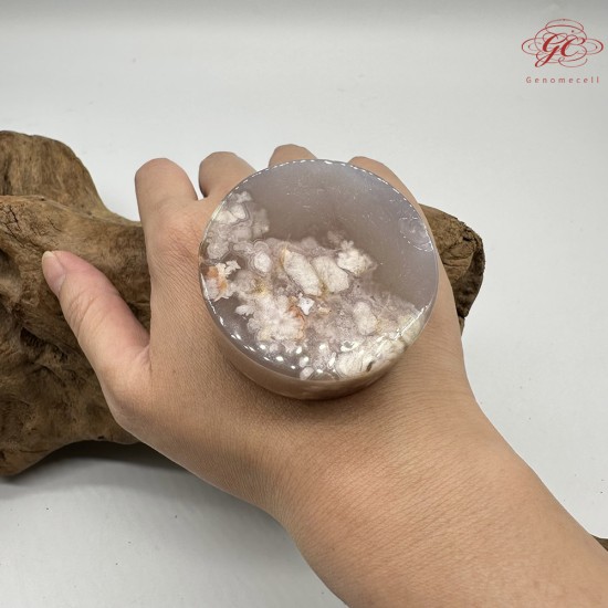 【肌容雪】天然美石櫻花瑪瑙圓牌擺件 編號B20