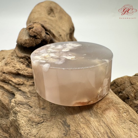 【肌容雪】天然美石櫻花瑪瑙圓牌擺件 編號B20