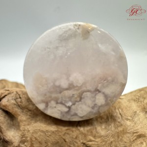 【肌容雪】天然美石櫻花瑪瑙圓牌擺件 編號B21