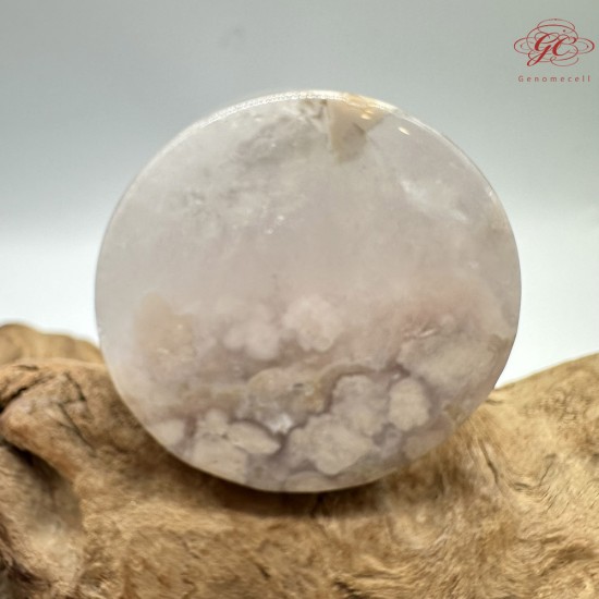 【肌容雪】天然美石櫻花瑪瑙圓牌擺件 編號B21