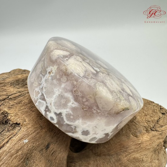 【肌容雪】天然美石櫻花瑪瑙圓牌擺件 編號B21