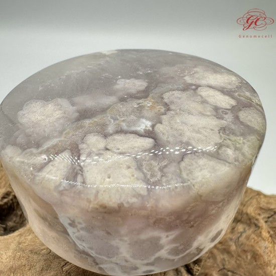 【肌容雪】天然美石櫻花瑪瑙圓牌擺件 編號B21
