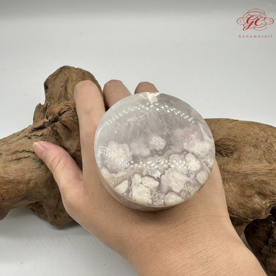 【肌容雪】天然美石櫻花瑪瑙圓牌擺件 編號B21