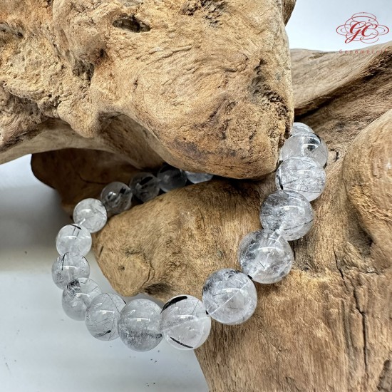 【肌容雪】天然美石黑髮晶透明單圈手串 編號B30