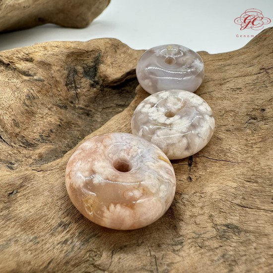 【肌容雪】天然美石櫻花瑪瑙平安扣造型吊墜 編號B41(1-7號)附收納盒