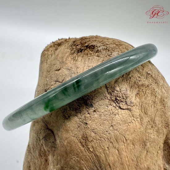【肌容雪】天然緬甸A貨綠翡翠飄花叮噹鐲 編號1000(鐲圍60.9mm#19號)